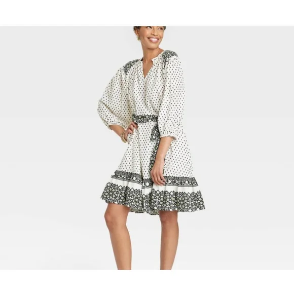 Women's Knox Rose NWT White and Green Boho Dress - Size S - Picture 1 of 16